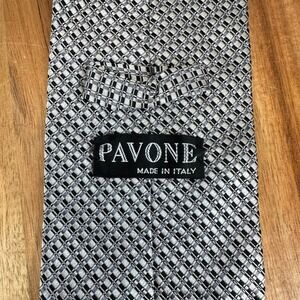 Pavone Italy Necktie Gray Black Geometric Patterned Silk Eclecticgrandpa Luxury